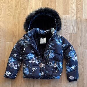 Abercrombie & Fitch Floral Puffer Jacket - Blue and Black